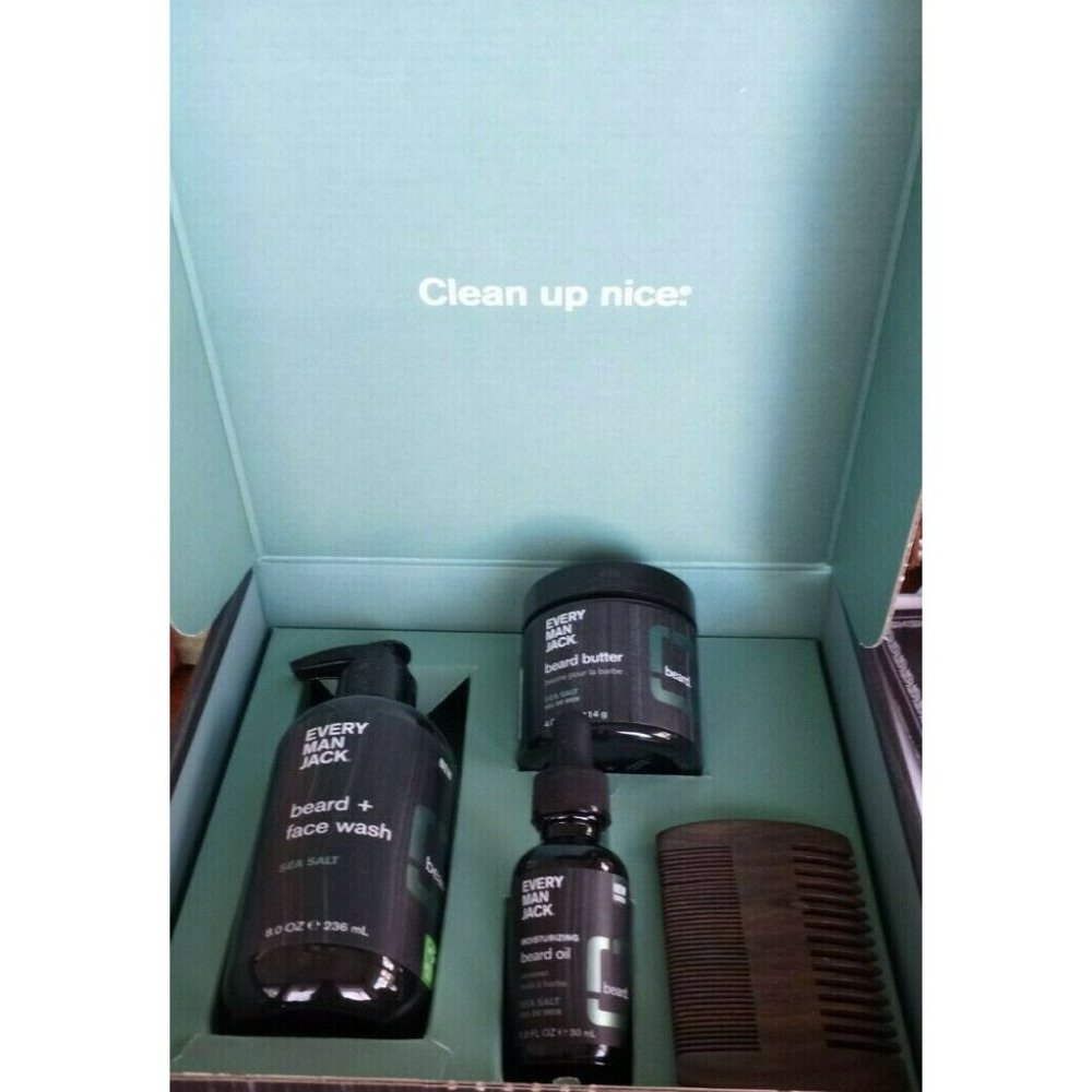 NEW 4pc Every Man Jack Beard Kit Boxed Sett Beard Comb Beard Oil Wash - 2 kinds
